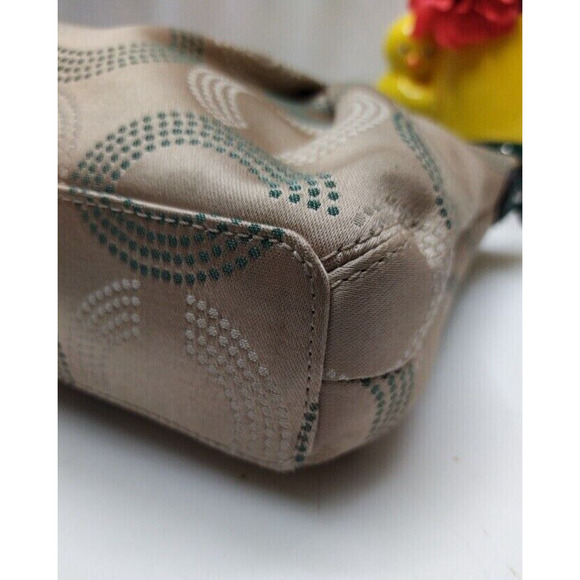 Coach Signature Brown Canvas Teal Leather Trim Zipper Satchel Crossbody Bag - Picture 7 of 14